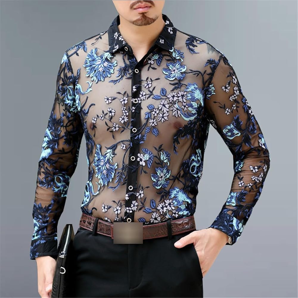 トップス SHEER EMBROIDERED SHIRT ASOS DESIGN longline sheer embroidered shirt with 70s collar