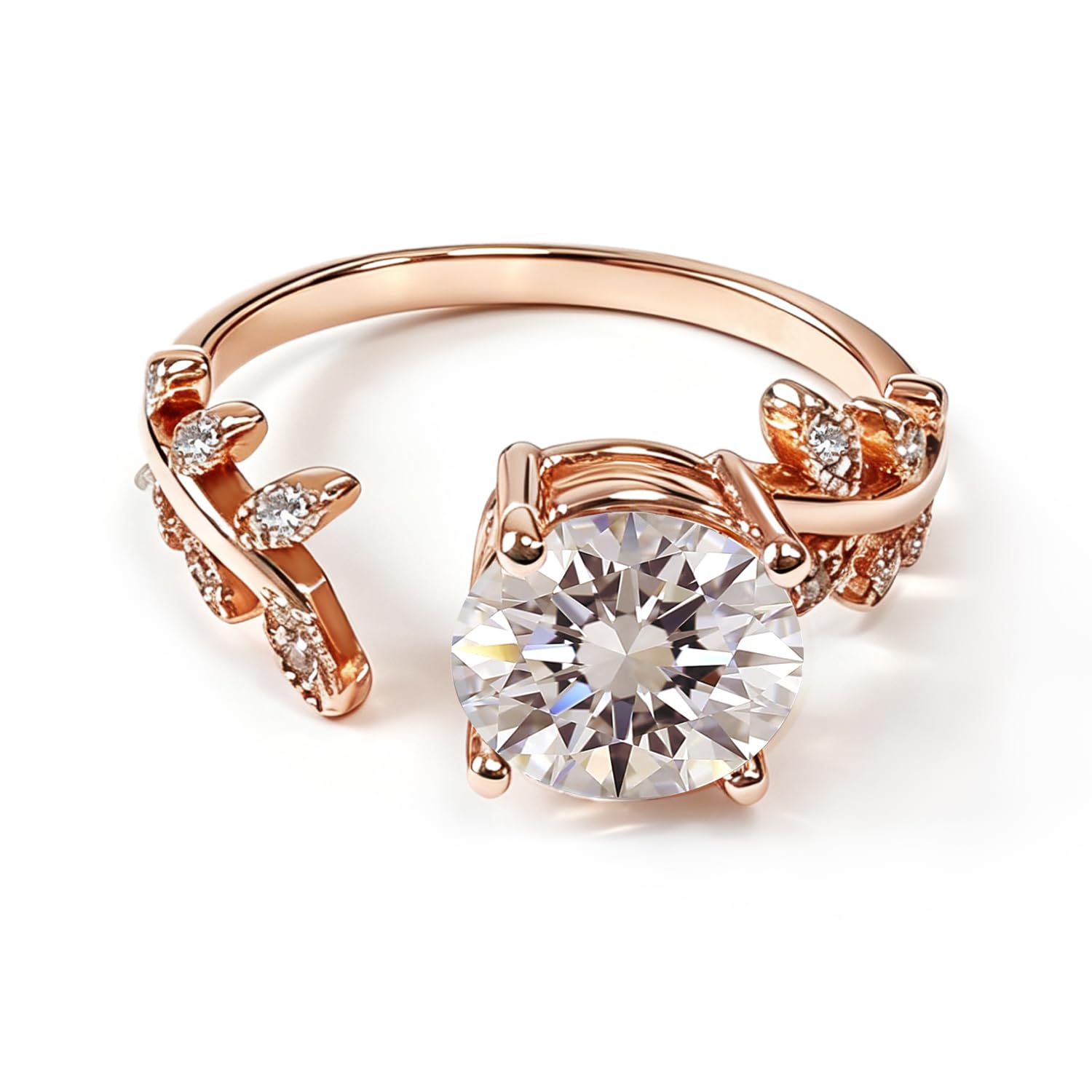 FEIKFEIZ Anillo de mujer con diamante cultivado en laboratorio de 1,5 quilates, chapado en oro rosa de 18 quilates, anillo abierto ajustable, anillo de compromiso, regalo de joyería