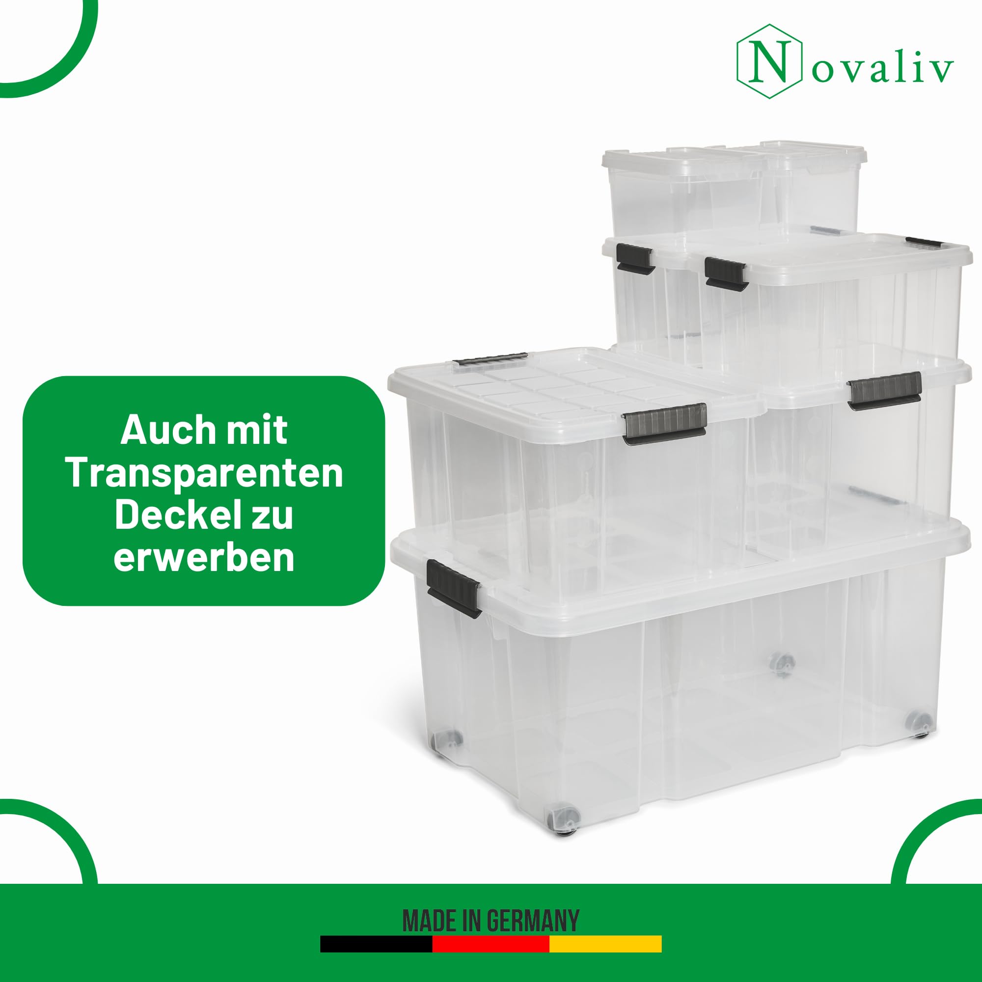 Novaliv - Set di 7 scatole portaoggetti con coperchio, colore antracite, 1 x 45 l, 2 x 15 l, 2 x 5 l, 2 x 2 l, impilabili, con chiusura a clip, senza BPA
