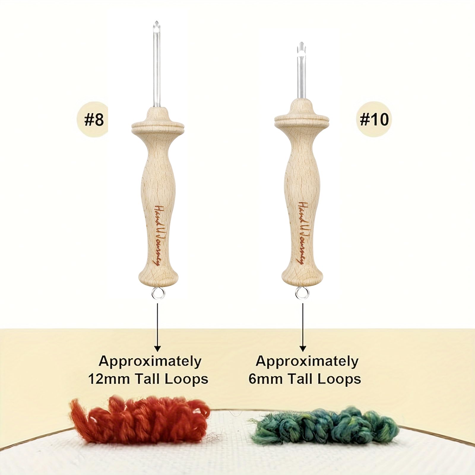 Wool Queen 2 Größen Holzgriff Punch Nadel Teppichhäkeln Werkzeug Set-8# Fine & 10# Regular