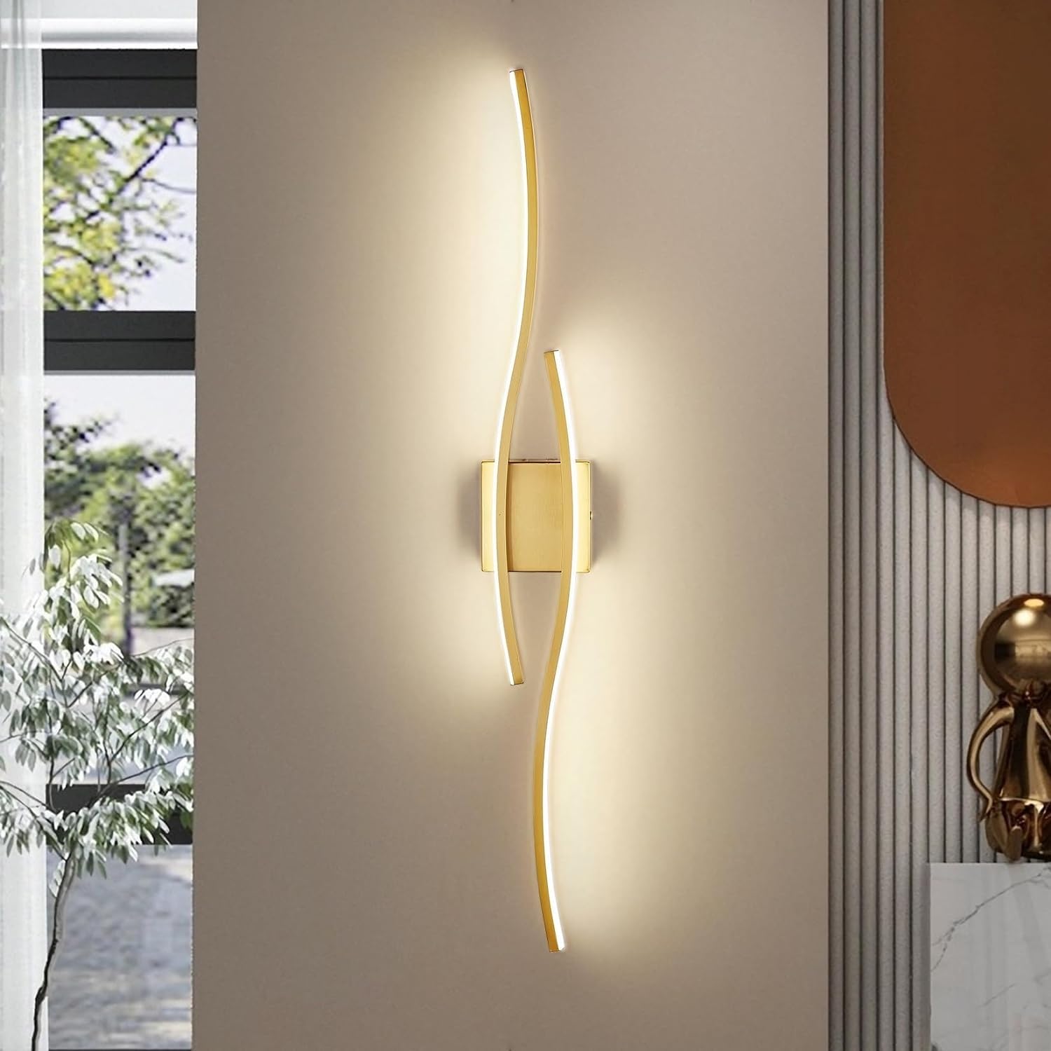Lysdjia Gold Modern Wall Sconce Led Dimmable Dressing Table Lighting 80Cm Wall Lighting 18W Metal Linear Wall Mount Light Fixture For Bedroom Living Room Bathroom Hallway Wall Sconce Lighting