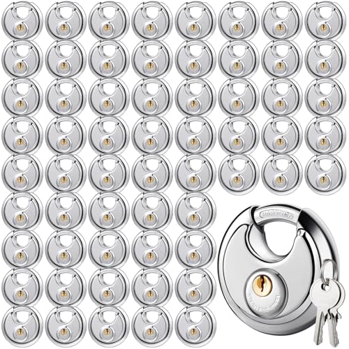 Moxweyeni 60 Pack Padlocks Alike Keyed, Stainless Steel Pad Locks with Same Key Disc 2-3/4 Inch Wide 3/8 Inch Diameter Shackle, Disc for Outdoor Use, Storage Unit, Sheds, Garages and Fence by Moxweyeni - Used condition - US$104.90