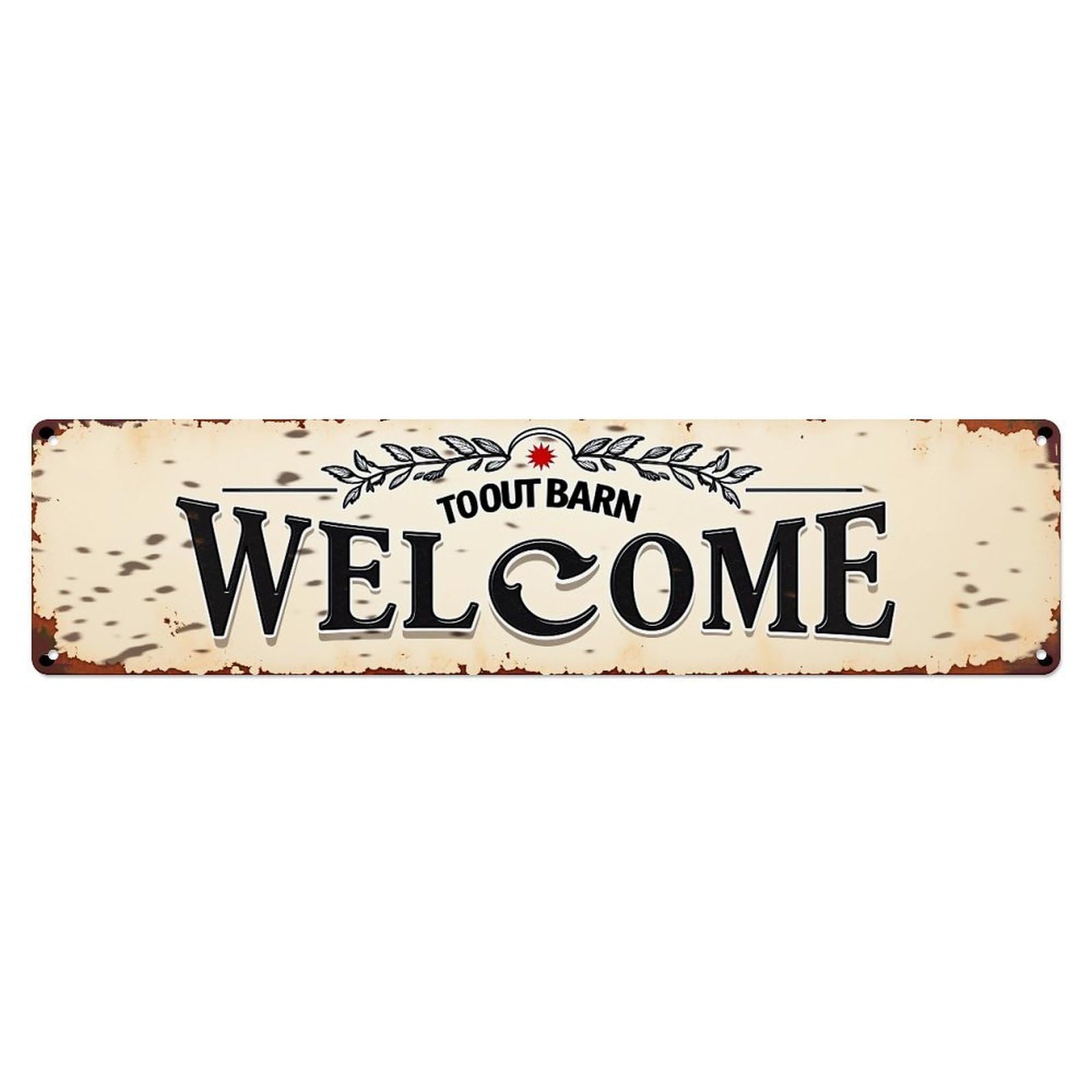 Welcome Sign With Laurel Wreath Vintage Metal Tin Sign Retro Wall Decor for Home Bar Garage Cafe, Indoor & Outdoor Decorative Metal Poster, 4x16 Inch
