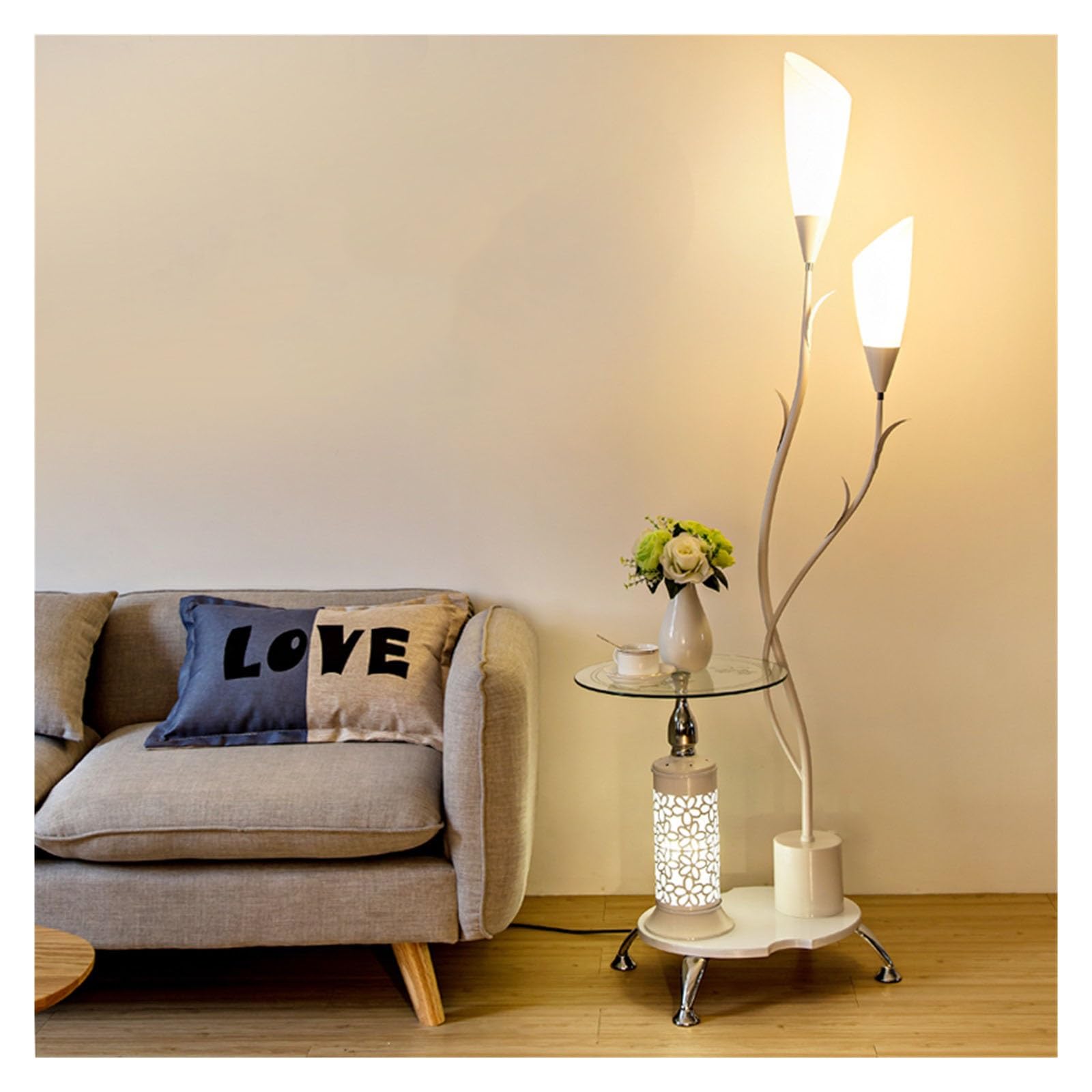 LJHFG63KUYT Standing Lamps Floor Lamp with Table, Standing Lamps with Remote Control Dimmable LED, Tall for Living Room Bedroom Decorate(White)