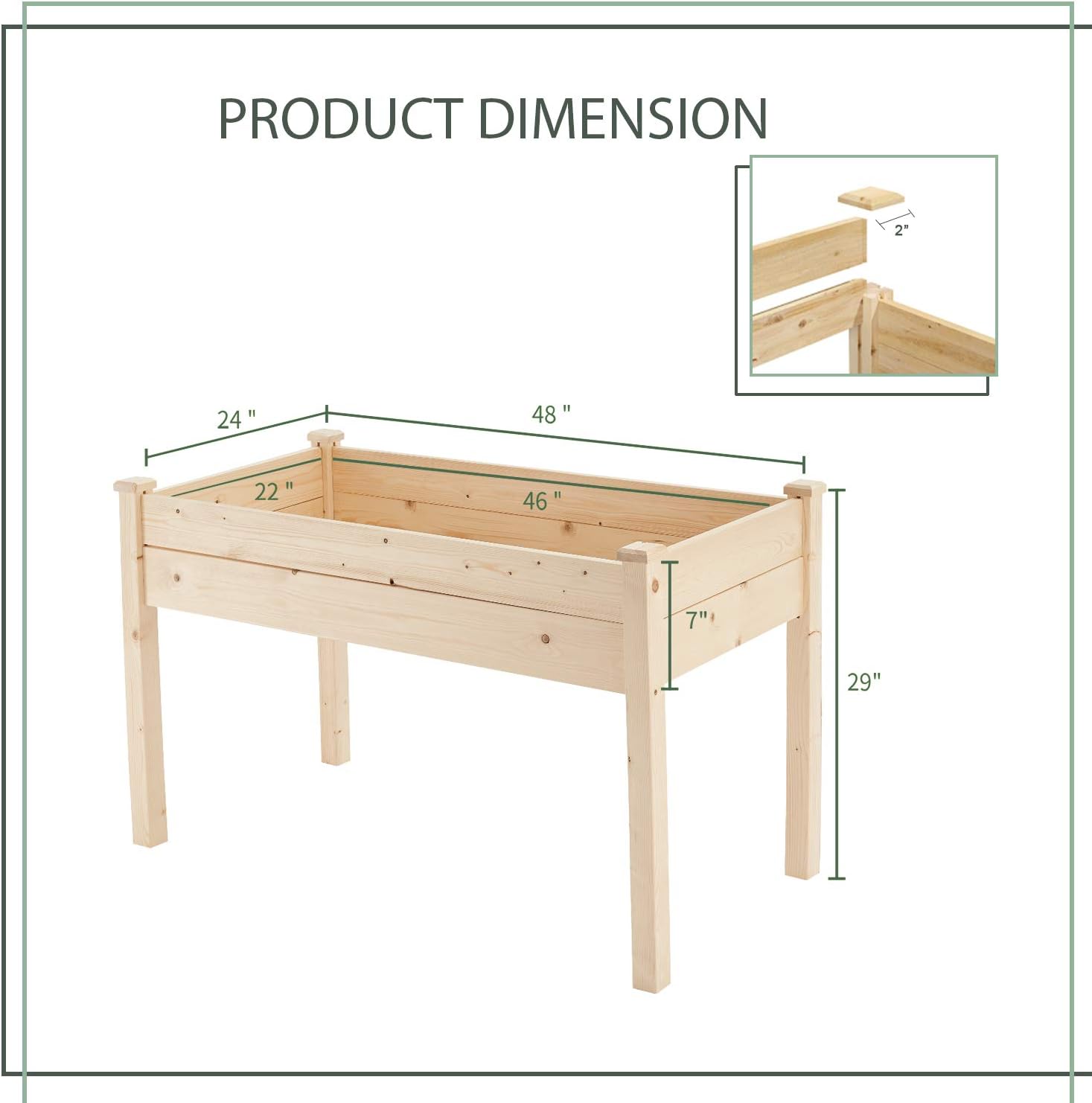 Raised Bed Elevated Wooden Garden Box for Vegetable/Fruit/Herb/Flower, 4 FT Rectangle Planter Box Kit for Backyard and Patio