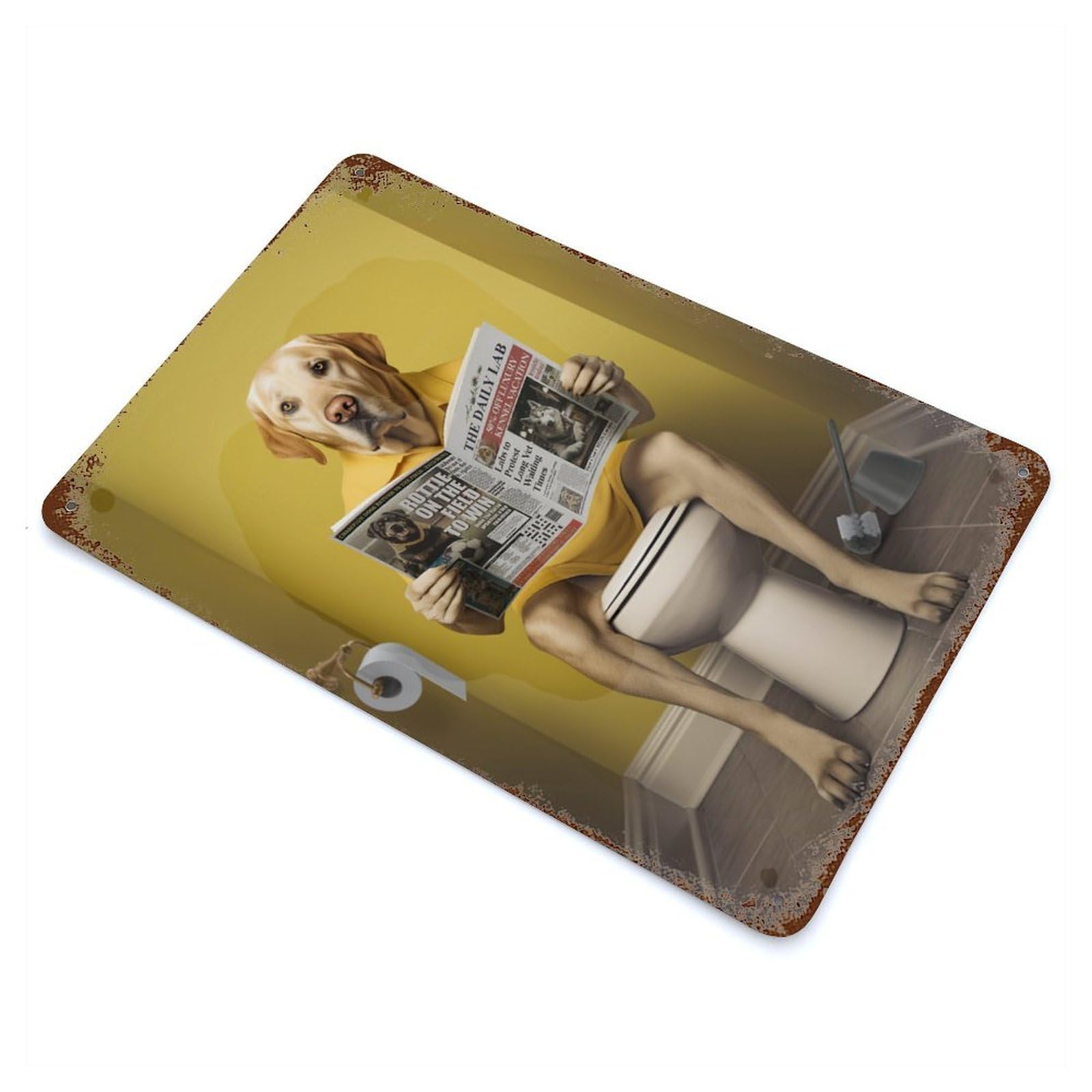 Labrador on The Toilet 11.8"x7.9" Rusty Metal Tin Sign, Novelty Wall Decor for Cafe, Home Bar And Lounge Decor