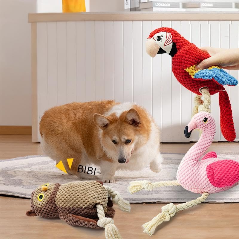 PIANG GOUER plüsch hundespielzeug,gefüllte quietschende Hundespielzeug mit weichen haltbaren stofftier für kleine mittlere große Rassen, Hunde Kuscheltier unzerstörbar（Flamingo）
