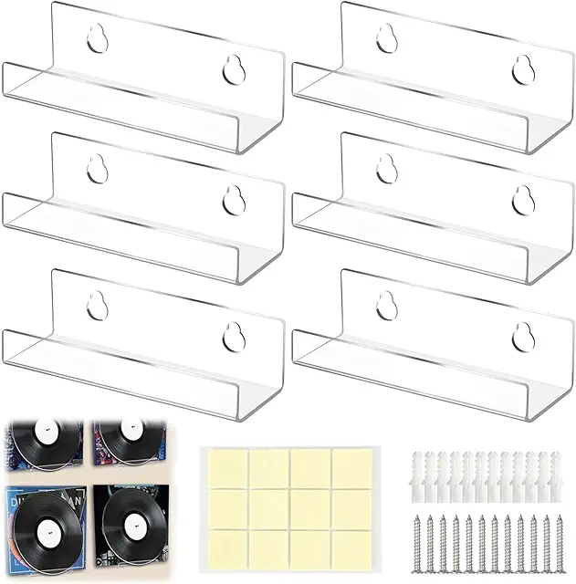 CYZBL 6-Pack Transparent Acrylic Vinyl Record Wall Mount Holder for LP & CD Display