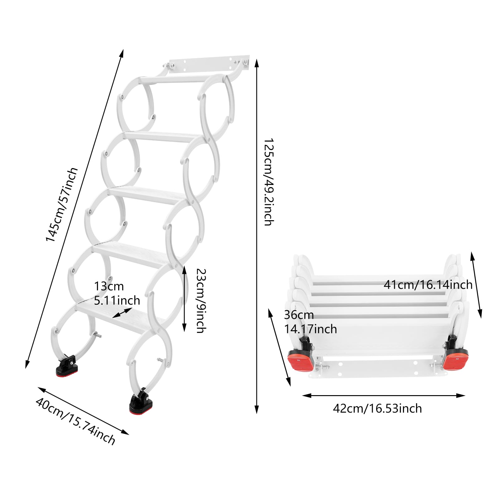 Escalera Telescópica Plegable, 5 Pisos Escalera Telescópica para ático,Escalera de Acceso al Altillo con peldaños Antideslizantes Recubiertos de Goma, Altura Vertical 125 cm, Capacidad 200kg
