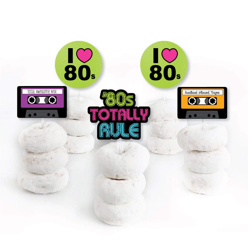 Big Dot of Happiness 80's Retro - Dessert Cupcake Toppers - Totally 1980s Party Clear Treat Picks - Set of 24