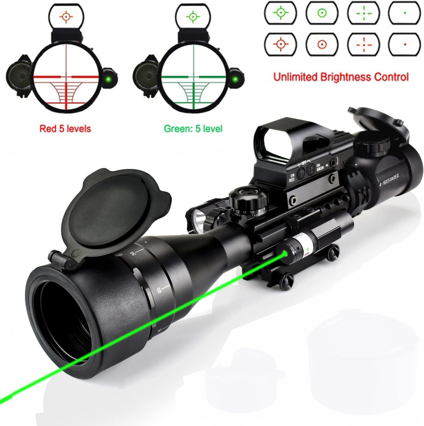 4 16x50AO Rifle Scope Combo Dual Illuminated with Green Laser Sight 4 Holographic Reticle Red Green Dot for Weaver Rail Mount Photo