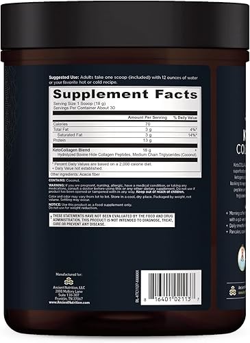 Miniatura 2 de Ancient Nutrition Mezcla de bebida en polvo de colágeno cetogénico, suplemento dietético keto con MCT, péptidos de colágeno hidrolizados para apoyar