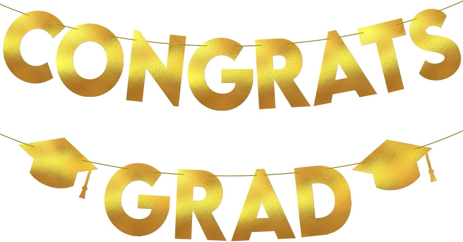 Gold Congrats Grad Glitter Banner,2026 Glitter Graduation Banners Party Decorations, Grad Congrats Class of 2026 Party Supplies,Gold Rectangle Glitter Hanging Banner for Celebration (Style-4)