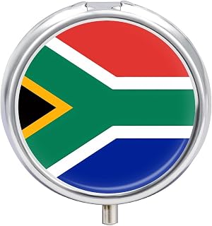 South Africa Flag Pill Case Metal Round Portable Pill Box,Waterproof Travel Pills Organizer Vitamins Medicine Storage Box for Travel Or Daily