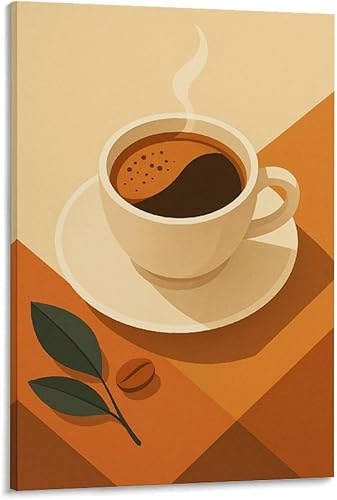 Miniatura 1 de kerneLight Póster de lienzo para taza de café, arte de pared, pintura al óleo, regalo estético, ilustración minimalista de bebida, 12 x 18 pulgadas,