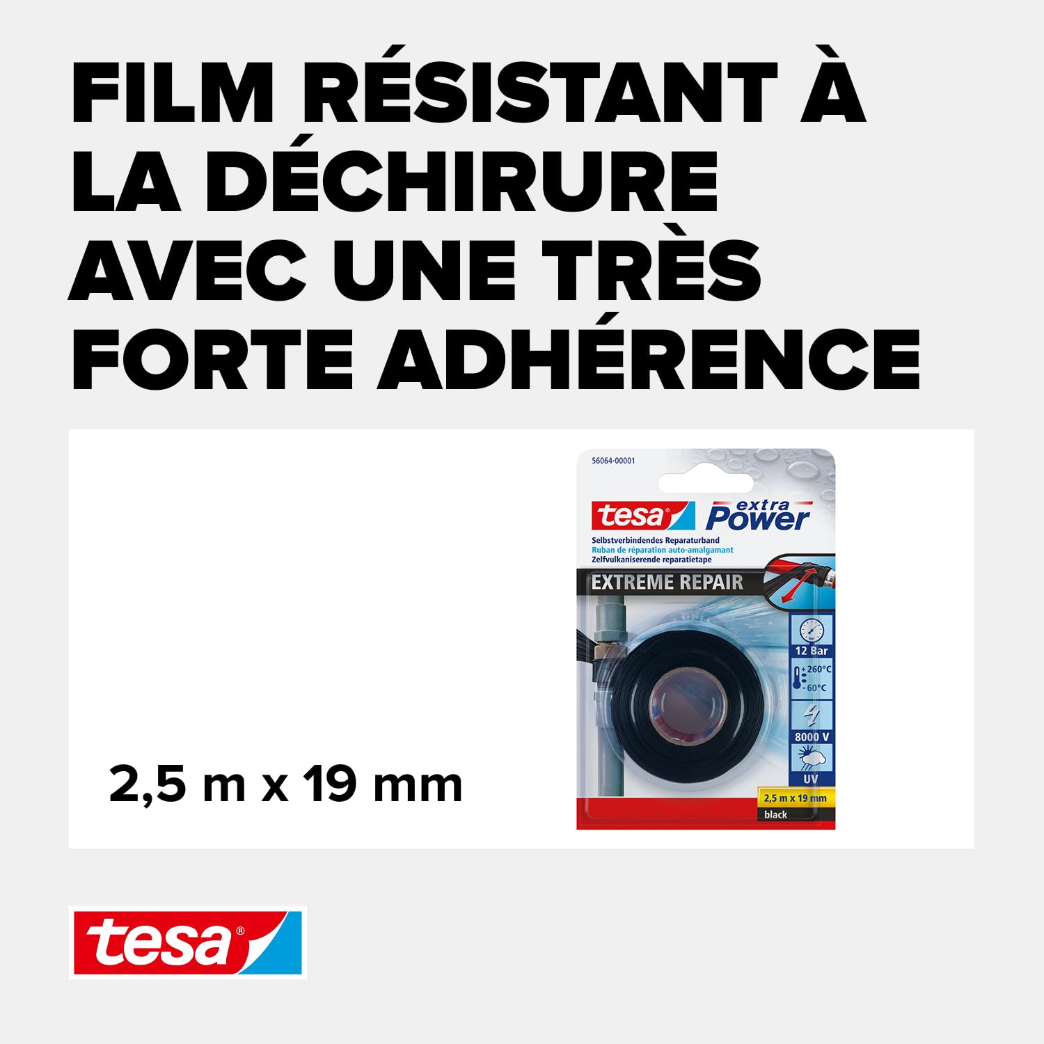 tesa extra Power Extreme Repair Ruban de Réparation Auto Amalgamant pour Tuyaux et Câbles – Silicone Résistant Noir