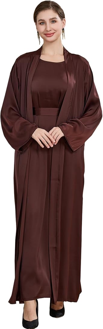 فستان عبايا الإسلامي للنساء مسلم ماكسي عباس 2 قطعة فستان حريري للأزياء مجموعة يومية قفطان جيلباب ملابس نسائية