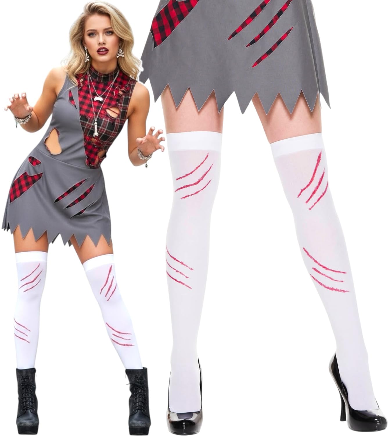 ToBeInStyle Women’s Bloody Stitches Scar Zombie Frankenstein Costume Tights Pantyhose Living Dead