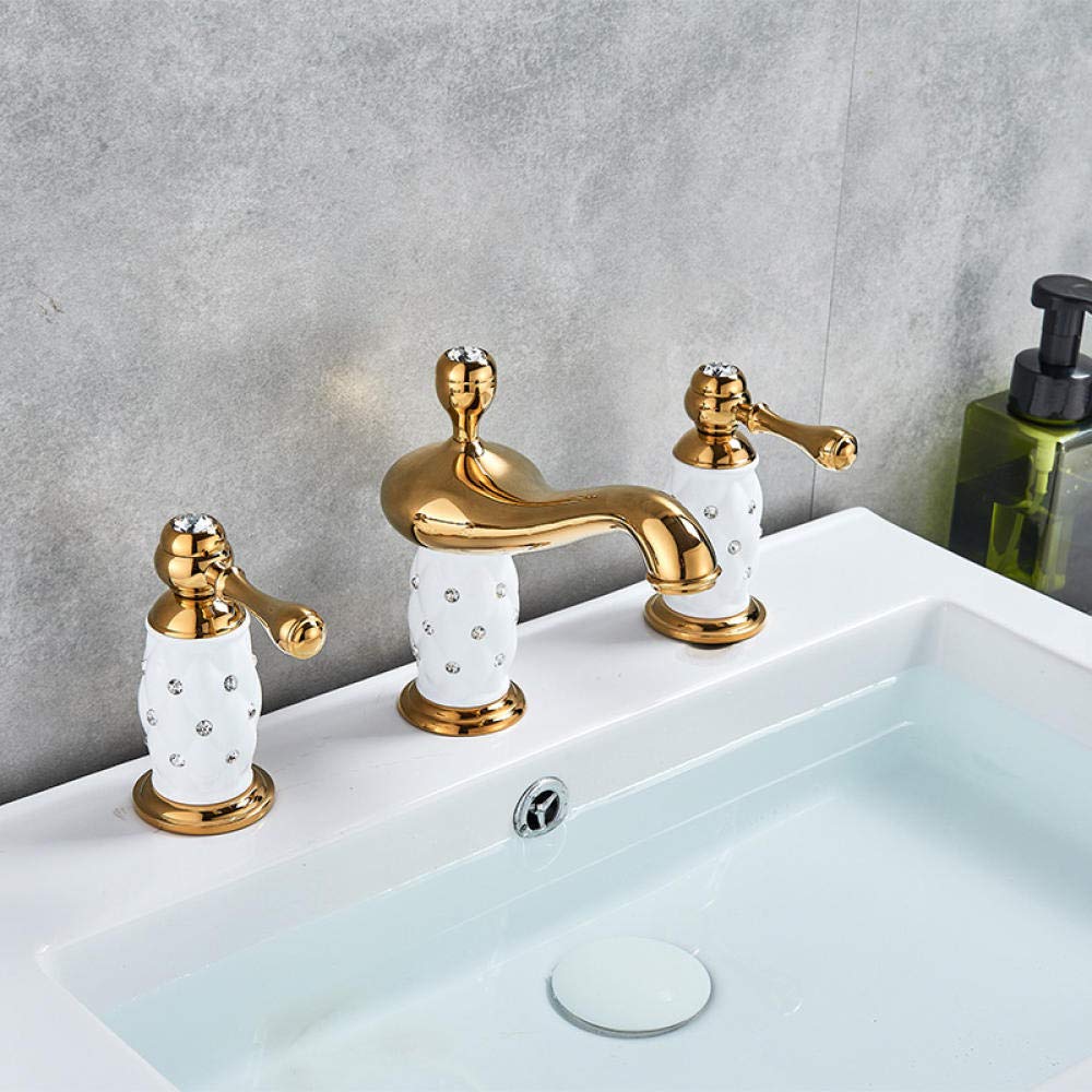 ASerZenith Deck Mount White Gold Bathtub Faucet Wide Spout Tub Hot and Cold Mixer Widespread