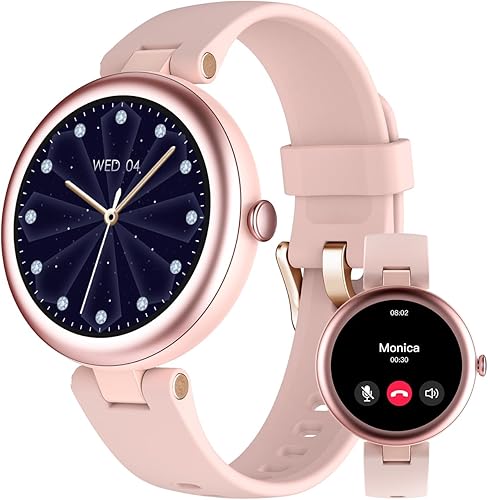 Rastreador de actividad física, relojes de fitness redondos para mujer con llamadas Bluetooth, monitor de frecuencia cardíaca, contador de calorías,