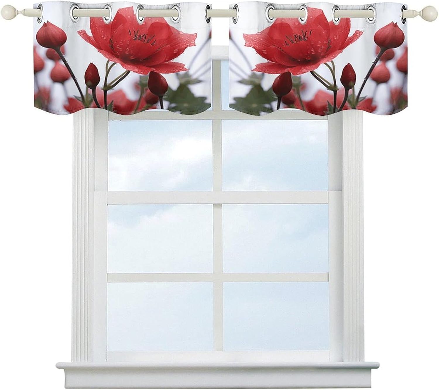 Red Flower Bud 2 Pack Valance Curtains Window Treatments. Adjustable Curtain with Rod Pocket.Cafe Curtains is Half Curtains for Privacy Decorative 52x18.1 Inch.