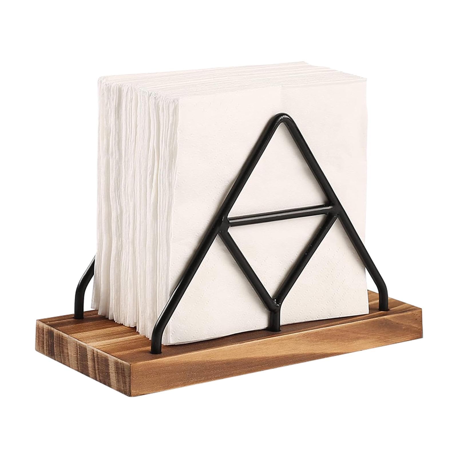 Metal & Wood Napkin Holder for Tables, Standing Napkin Rack with Wooden Base, Modern Serviette Holder for Kitchen, Party, Cafe, Restaurant, Wedding