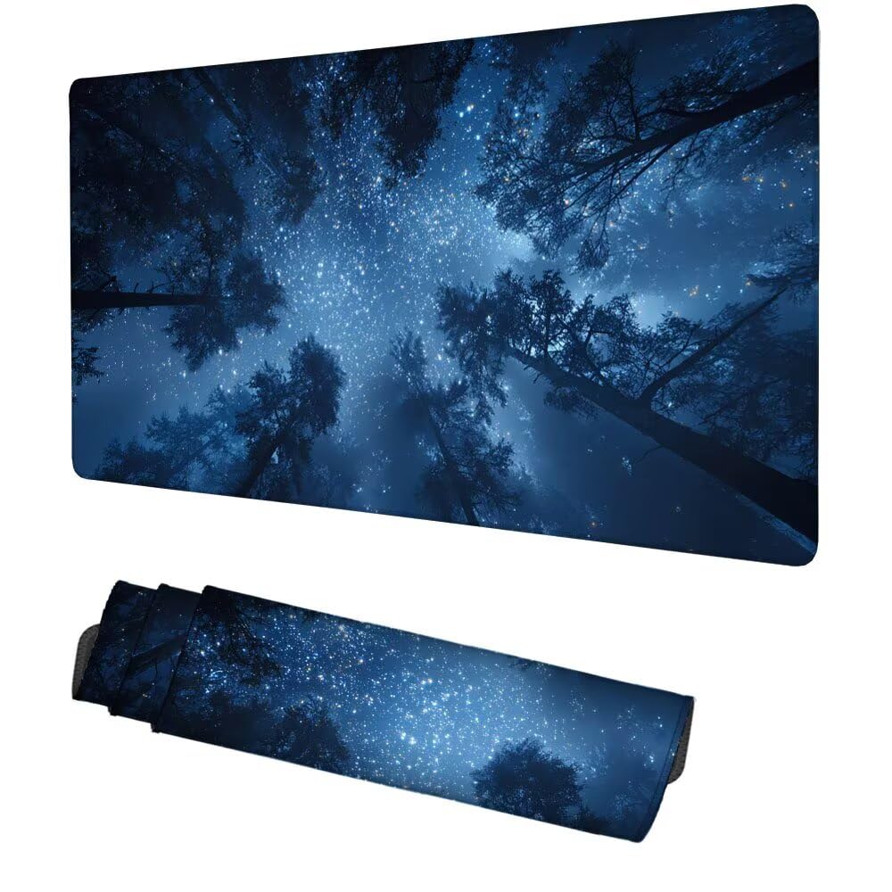 Niebieska podkładka pod mysz podkładka pod mysz 1000 x 400 x 3 mm mata do gier las mata biurkowa ochraniacz na biurko akcesoria do gier poprawa precyzji i szybkości dla graczy PC Laptop Office f-190