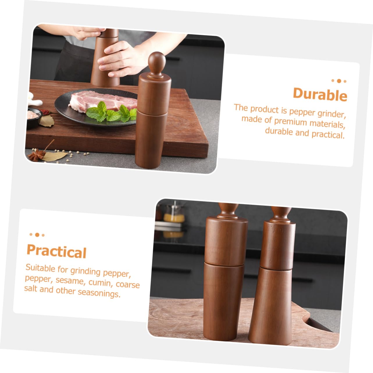 Cabilock Delicate Pepper Grinder Salt Mill Manual Multi-functional Kitchen Tool Portable for Home Restaurant