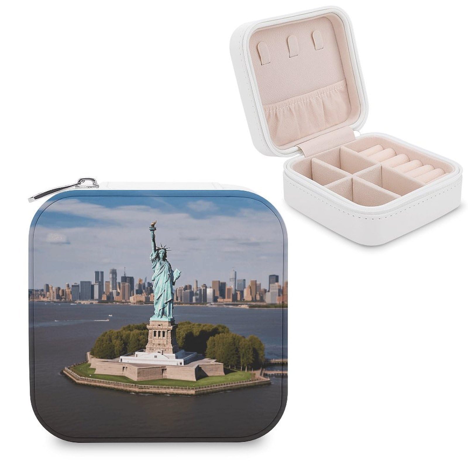 VstaDank Statue of Liberty in NYC Jewelry Box for Women Jewelry Organizer Storage Case with Zipper Mini Travel Jewelry Case Cute Trinket Organizer Leather Portable Jewelry Storage Box