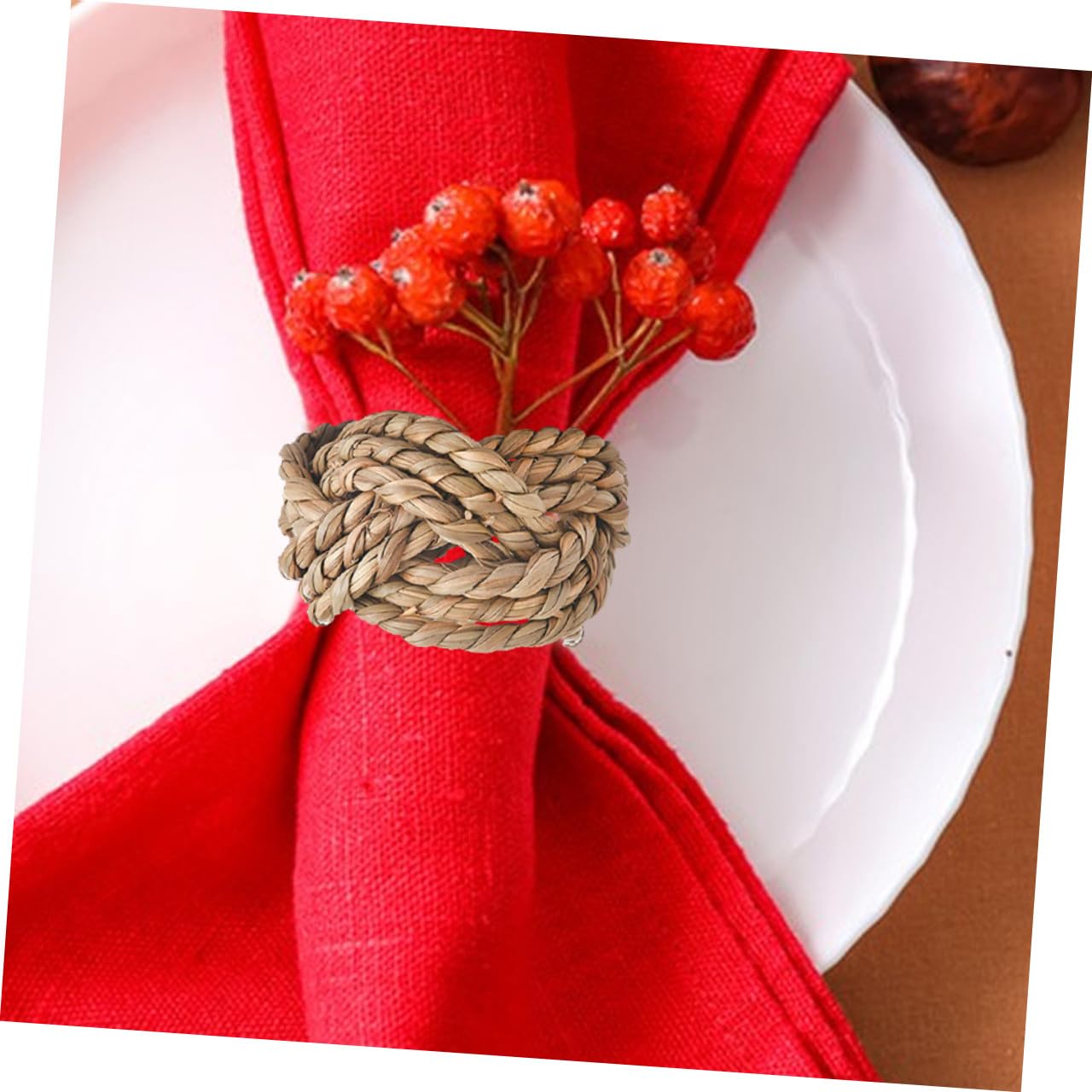 Anillos de Servilleta Naturales de Paja Tejidos a Mano, 6 Piezas Decorativas y Elegantes para Banquetes y Reuniones Familiares