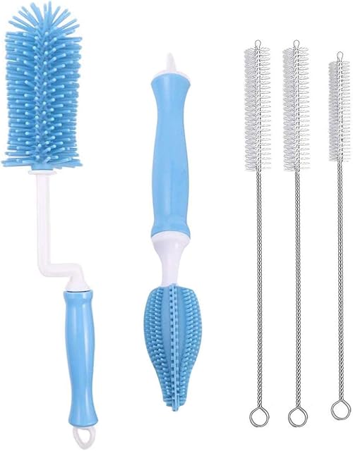 Silicone Bottle Brush Cleaner, Soft Silicone Baby Bottle Brush for Cleaning Water Bottles, Baby Bottles, Thermoses, Glasses Cups, Wine Glass, Food Jars (Blue)