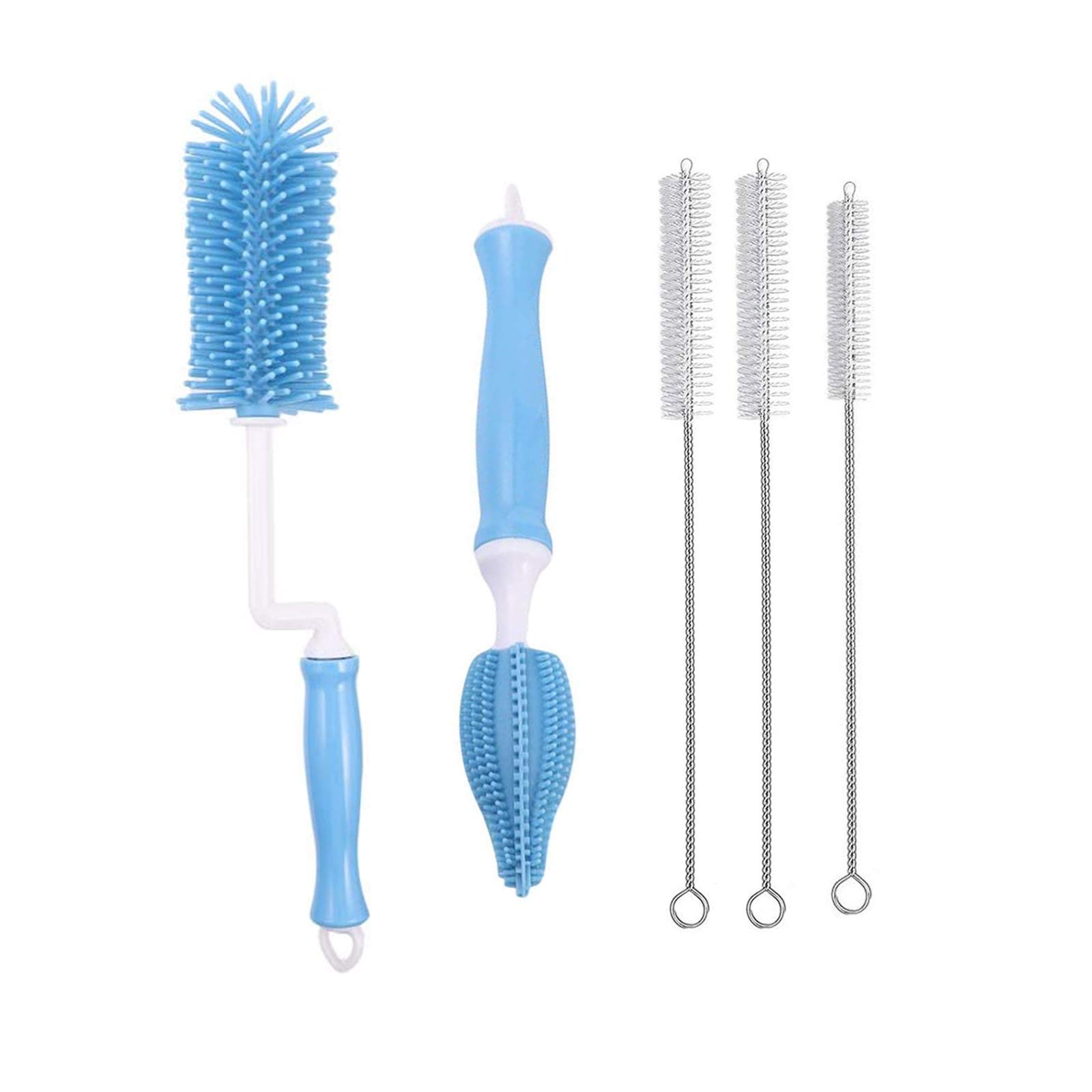 Silicone Bottle Brush Cleaner, Soft Silicone Baby Bottle Brush for Cleaning Water Bottles, Baby Bottles, Thermoses, Glasses Cups, Wine Glass, Food Jars (Blue)