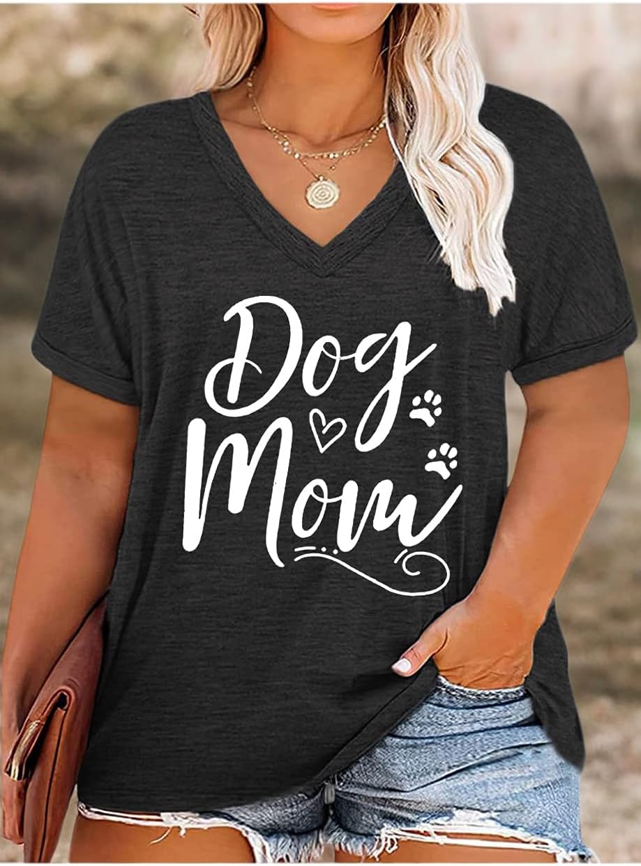 Plus Size Dog Mom Shirts Women Funny Cute Dog Paw Graphic Tees Short Sleeve V-Neck T-Shirt Dog Lovers Gift Tops - Image 3