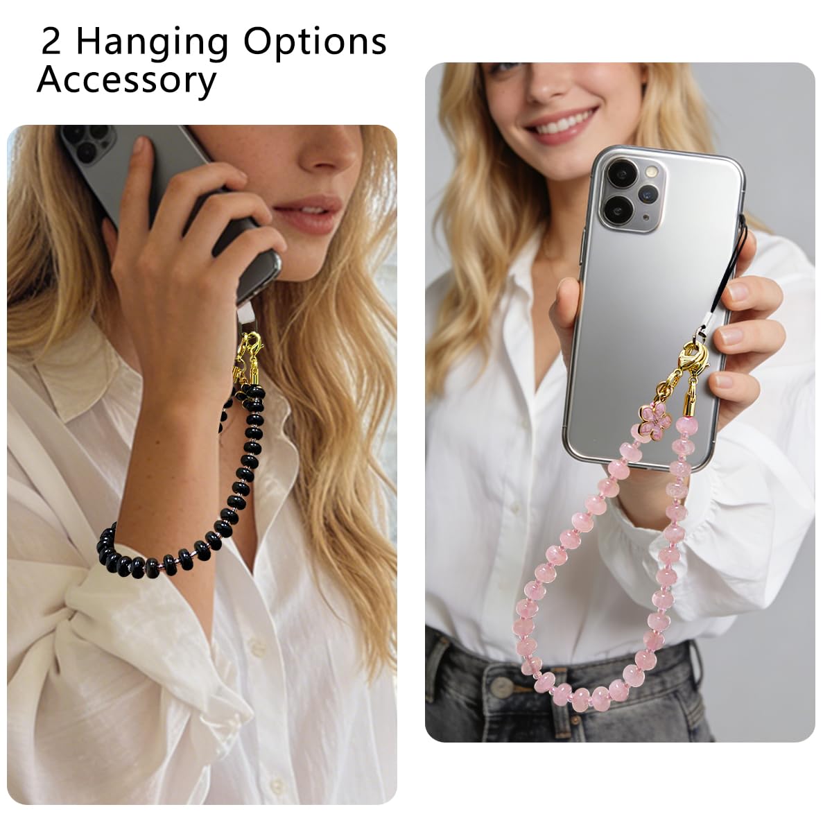 VICHUNHO Beaded Phone Wrist Strap, Cellphone Lanyard with Tether Tab, Cute Cell Phone Wristlet Bracelet for Women Girls — view 3
