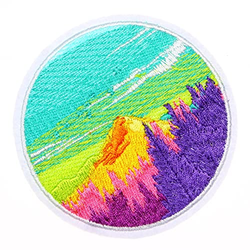 Jpt - Bright Nature Pine Trees Mountains Adventure Sky Clouds Forest Explore Outdoor Travel Colorful Embroidered Applique Iron/Sew On Patches Badge Cute Logo Patch On Vest Jacket Shirt Hat Jean Bag #TOP2