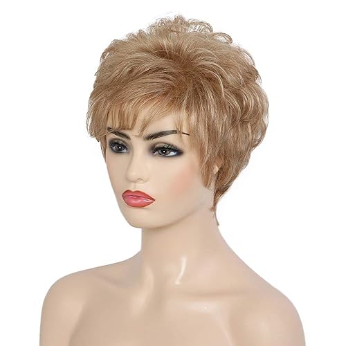 Miniatura 3 de EMMOR Peluca de mezcla de cabello humano marrón corto para mujer, pelucas de cabello natural ligero en capas, más suave, finaligera para todos los