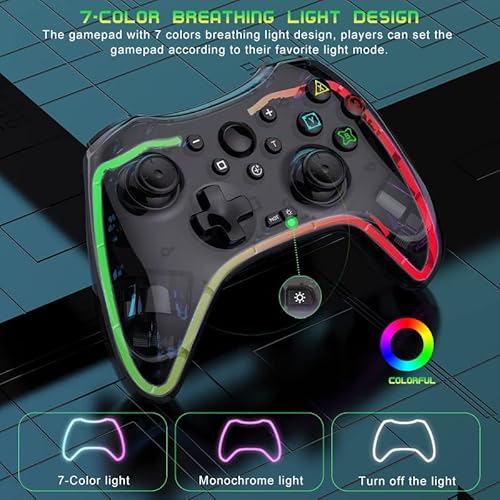 Joso Wireless Game Controller For Ps4, Ps5, Ps3, Iphone, Android, Nintendo Switch, Pc, Transparent Gamepad With 7 Colors Led Light/Back Buttons/Turbo/6-Axis/Wake Up, With Phone Holder #TOP2