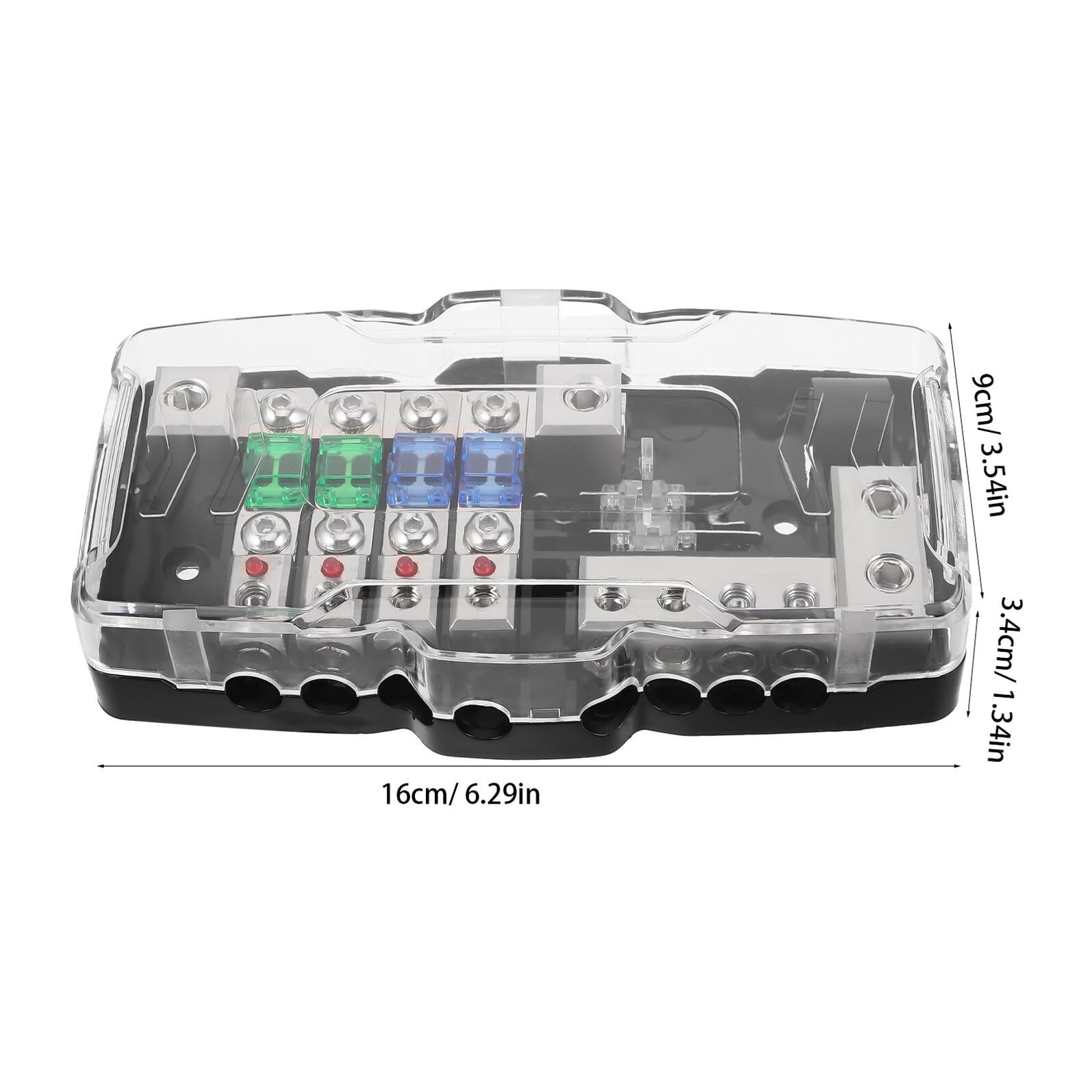 Abaodam Caja de Fusibles para Coche de 4 Vías con Portafusibles de Audio Multifuncional, Fácil Instalación y Protección de Seguridad para Sistemas de Audio Automotriz