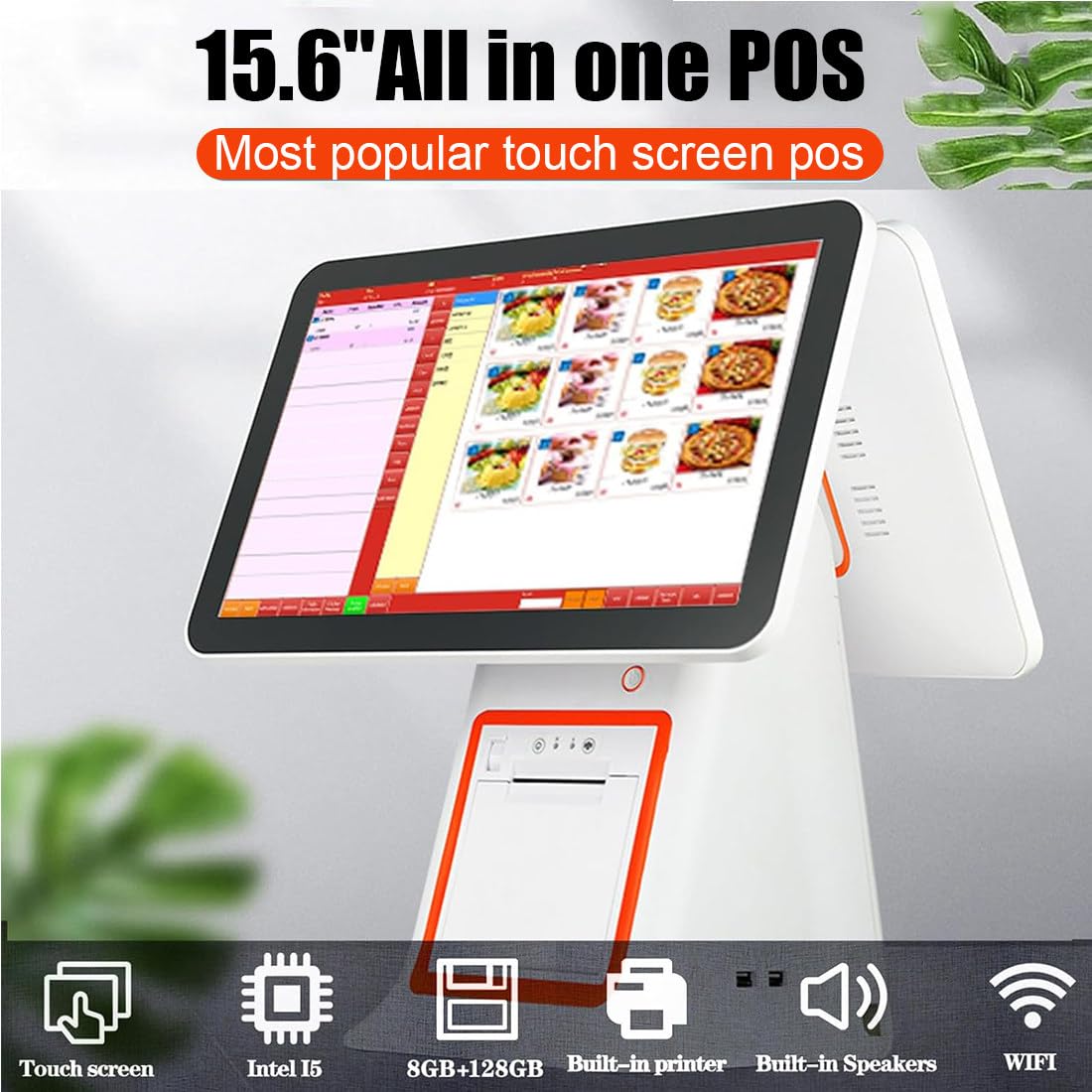 Caisse enregistreuse à écran Tactile, Caisse enregistreuse Intelligente Tout-en-Un, Double écran Tactile 15,6 Pouces, pour systèmes de Point De Vente au détail, Restaurant et Magasin White