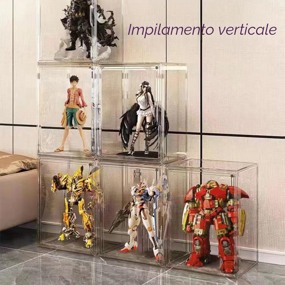 Vetrina in Acrilica Scatola Espositiva Trasparente Grande per Collezionismo Lego,40x25x30cm Vetrinetta Impilabile con Porte per Borse Bambole Modelli Auto Giocattoli,Autoassemblaggio