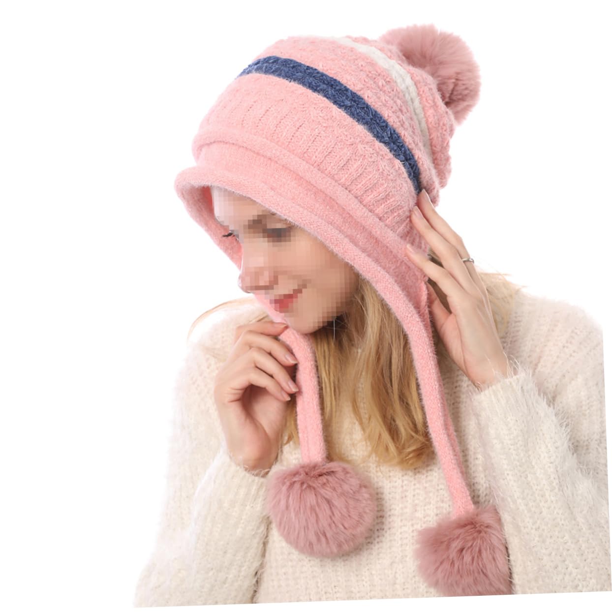 2piezas Gorro De Lana Para Mujer Gorro Para Esquiar y Actividades Color Rosa Para Invierno