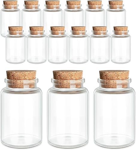 JIUYUE 15 botellas de vidrio pequeñas de 1.0fl oz con corcho, botellas de almacenamiento de aceites esenciales (1.06 oz-1.18 x 2.76 pulgadas) JIUYUE 15 botellas de vidrio pequeñas de 1.0fl oz con corcho, botellas de almacenamiento de aceites esenciales (1.06 oz-1.18 x 2.76 pulgadas)