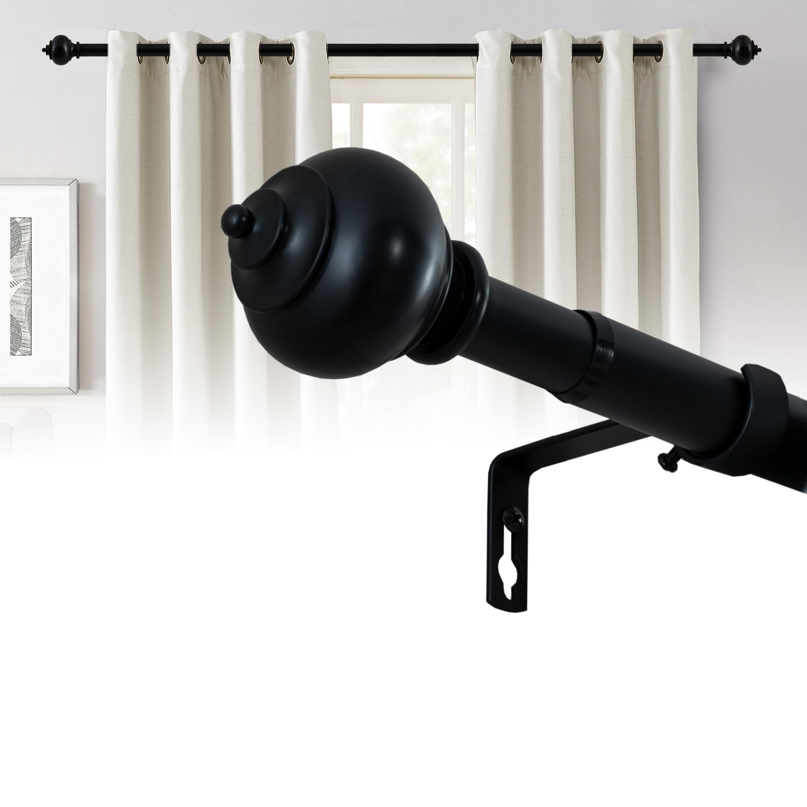 H.VERSAILTEX Duty Adjustable Curtain Pole 76–190 Cm Black, Extending Curtain Rod For Eyelet Curtains, Cast Iron 20 Kg