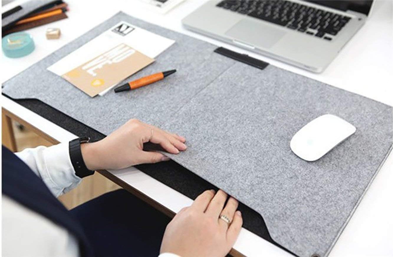 Laptop Keyboard Mouse Felt Pad with Paper and Pen Pocket for Desktops (Grey)