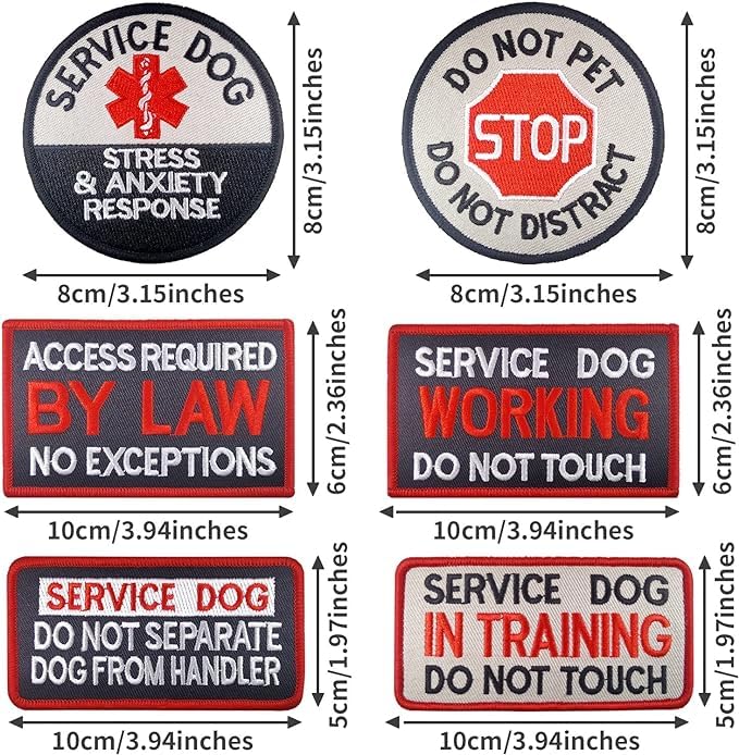 DAMORR- 6 PCS Service Dog in Training Patches - Service Dog in Training/Working/Stress & Anxiety Response - Embroidery Tactical Patches with Hook and Loop for Dog Patches for Harness