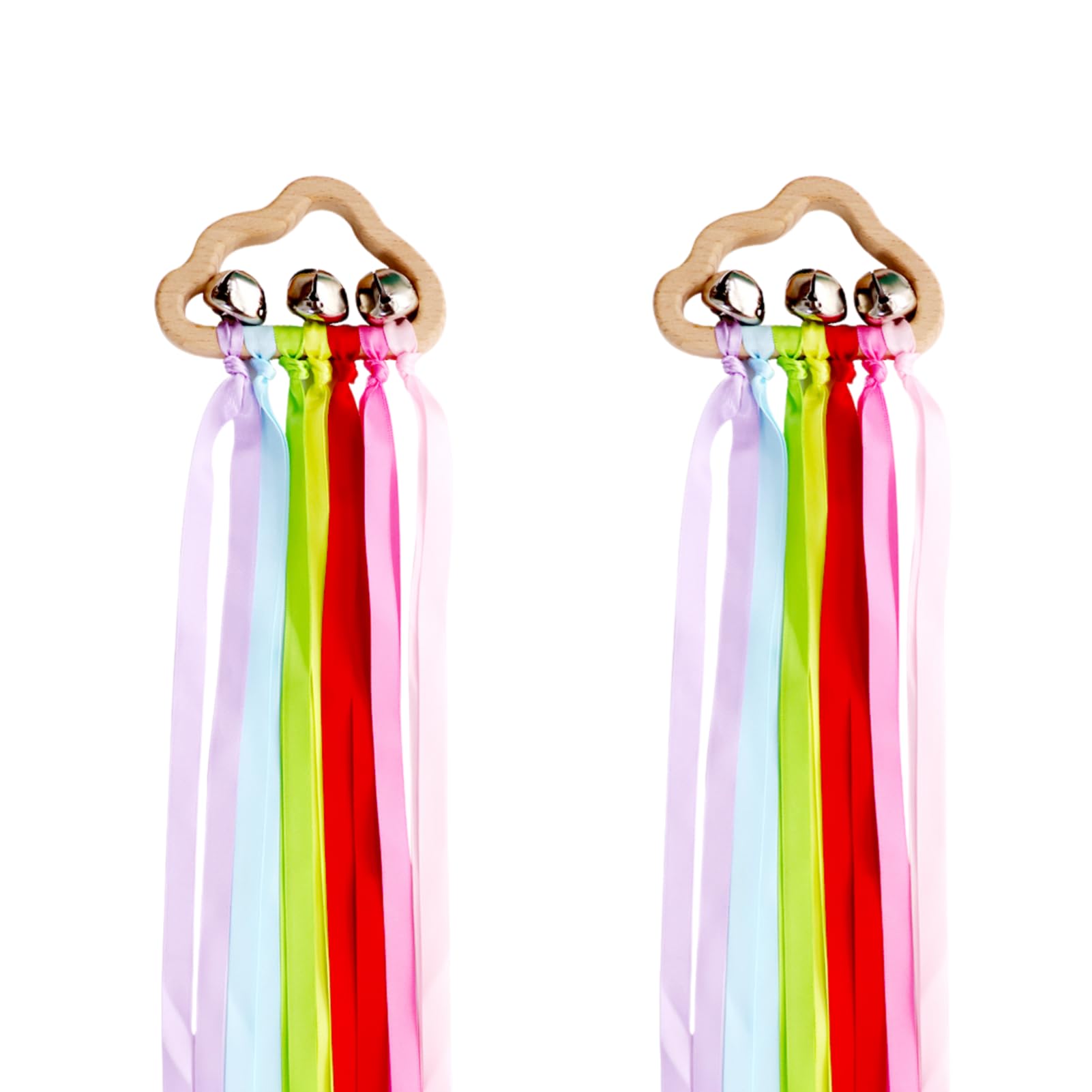 Sensory Wooden Ring Baby Toys โ Montessori Rainbow Ribbon Rattle Toys with Bells, Educational Sensory Toys for Babies & Toddlers, Wooden Cloud Grip Toy for Crawling & Play (Style D) โ image 1