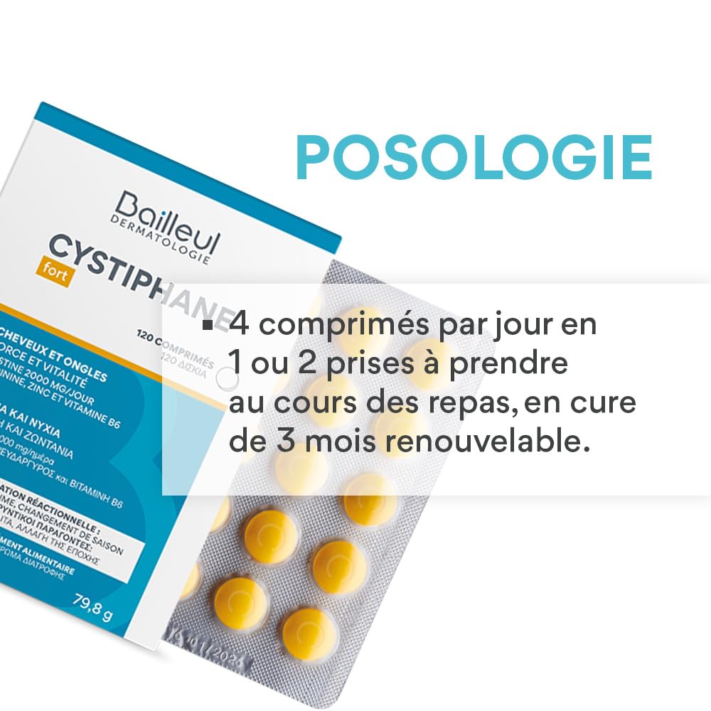 Bailleul | Cystiphane Fort | Complément alimentaire Cheveux & Ongles | Force & Vitalité | Résistance du cheveu | Chute de cheveux réactionnelle | Cystine – Vitamine B6 | Lot de 3x 120 comprimés
