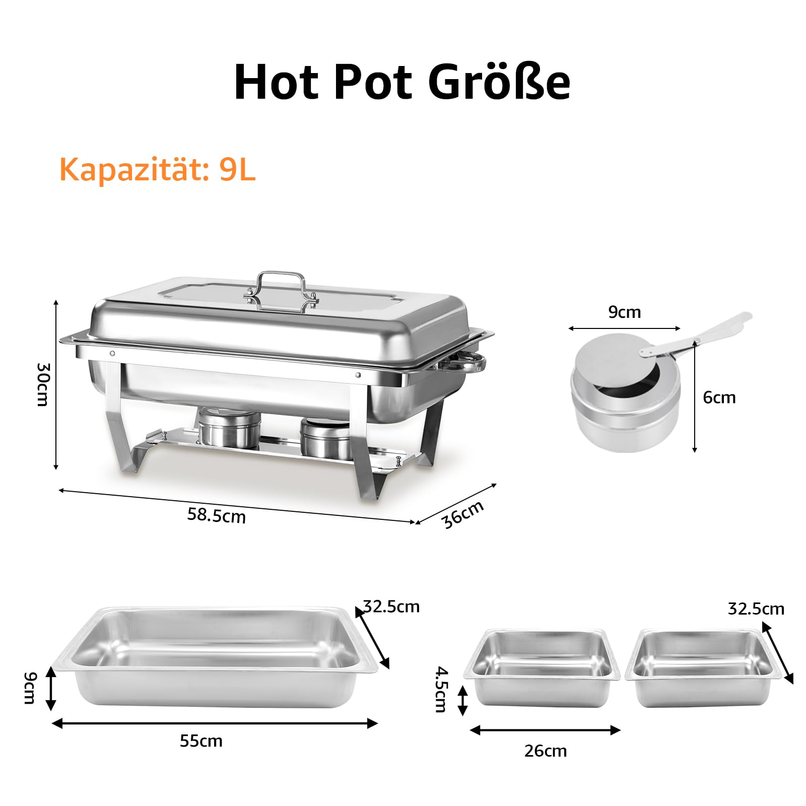 Chafing Dish Profi Set Toulouse, Edelstahl Warmhaltebehälter, Speisewärmer, Rechaud, Chafing Dishes für Catering, Buffet und Party (2 Packung 1/2 GN)
