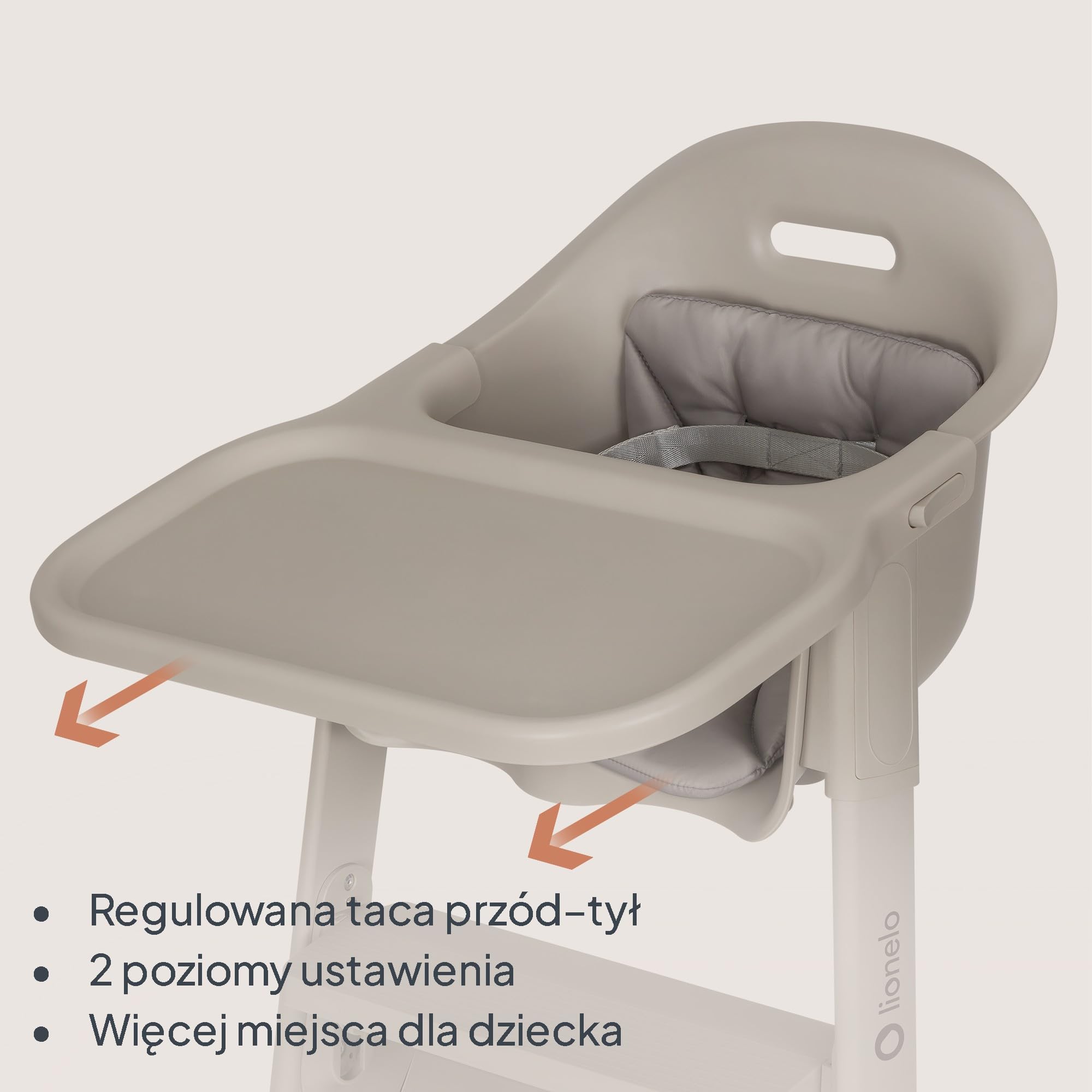 Lionelo BENY krzesełko dla dziecka 6 miesięcy - 3 lata przesuwna taca 2 pozycje, krzesełko ewolucyjne z podnóżkiem regulowanym jedną ręką, pasy 3-punktowe, łatwe do czyszczenia, zmywalna poduszka