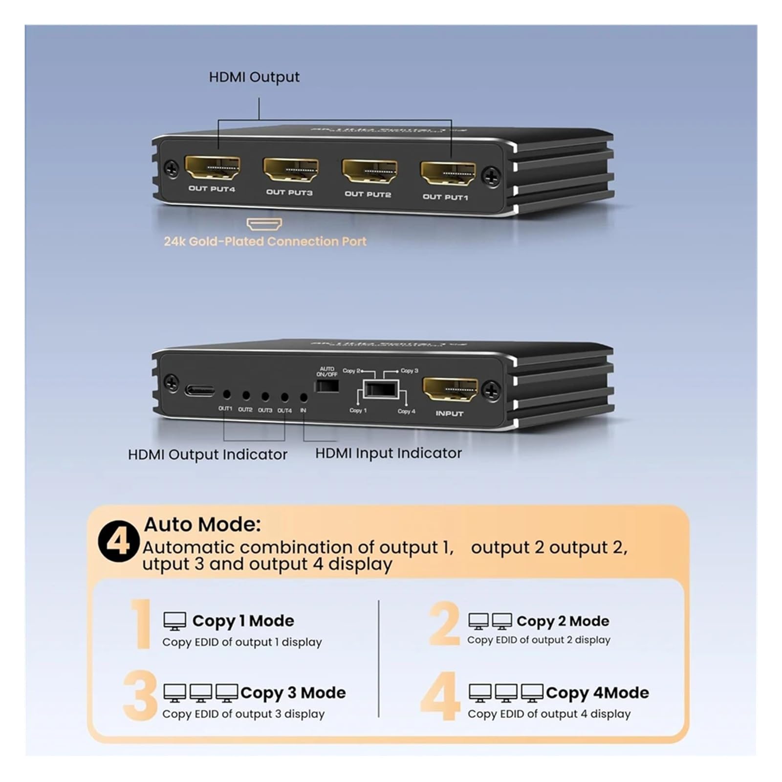 8K 60Hz Splitter 4 Outputs 4K 120Hz HDR 2.1 In Out Screens For Computer PS5 TV